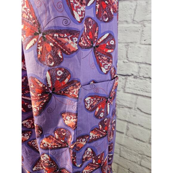 Anthony Richards Purple Red‎ Butterflies Mumu Dress Size XL NEW Short Sleeve - Picture 3 of 11